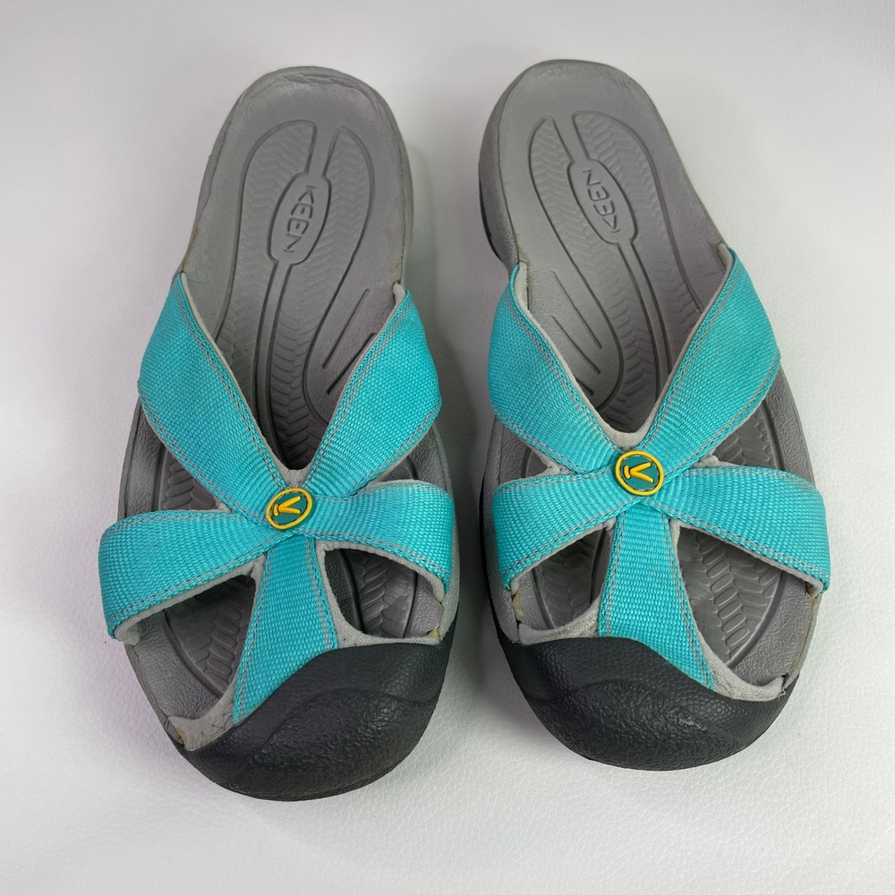 Keen Bali Teal Blue Grey Slide Sandals Womens 9.5 Lichen Water Toe Guard 1010987 - Picture 2 of 8